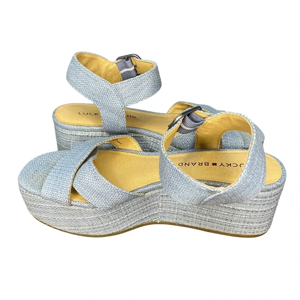 Lucky Brand Womens Light Blue Woven Platform Sandals Block Heel‎ Buckle Strap 6
